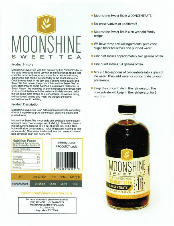 Moonshine Sweet Tea Sell Sheet